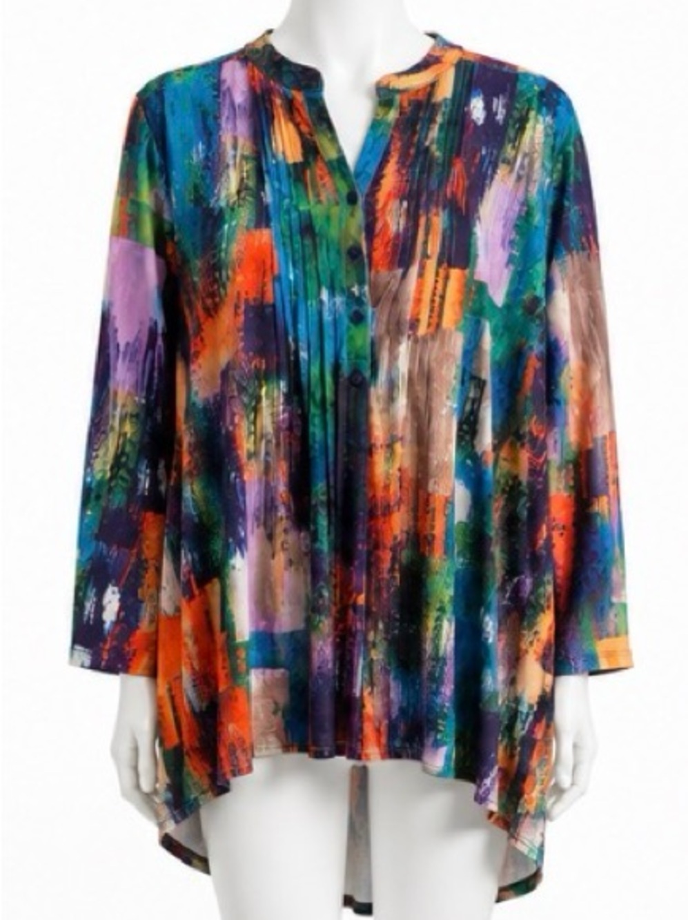 Serengeti NWOT Abstract Print High Low Pintuck Tunic Top Plus Size 2X